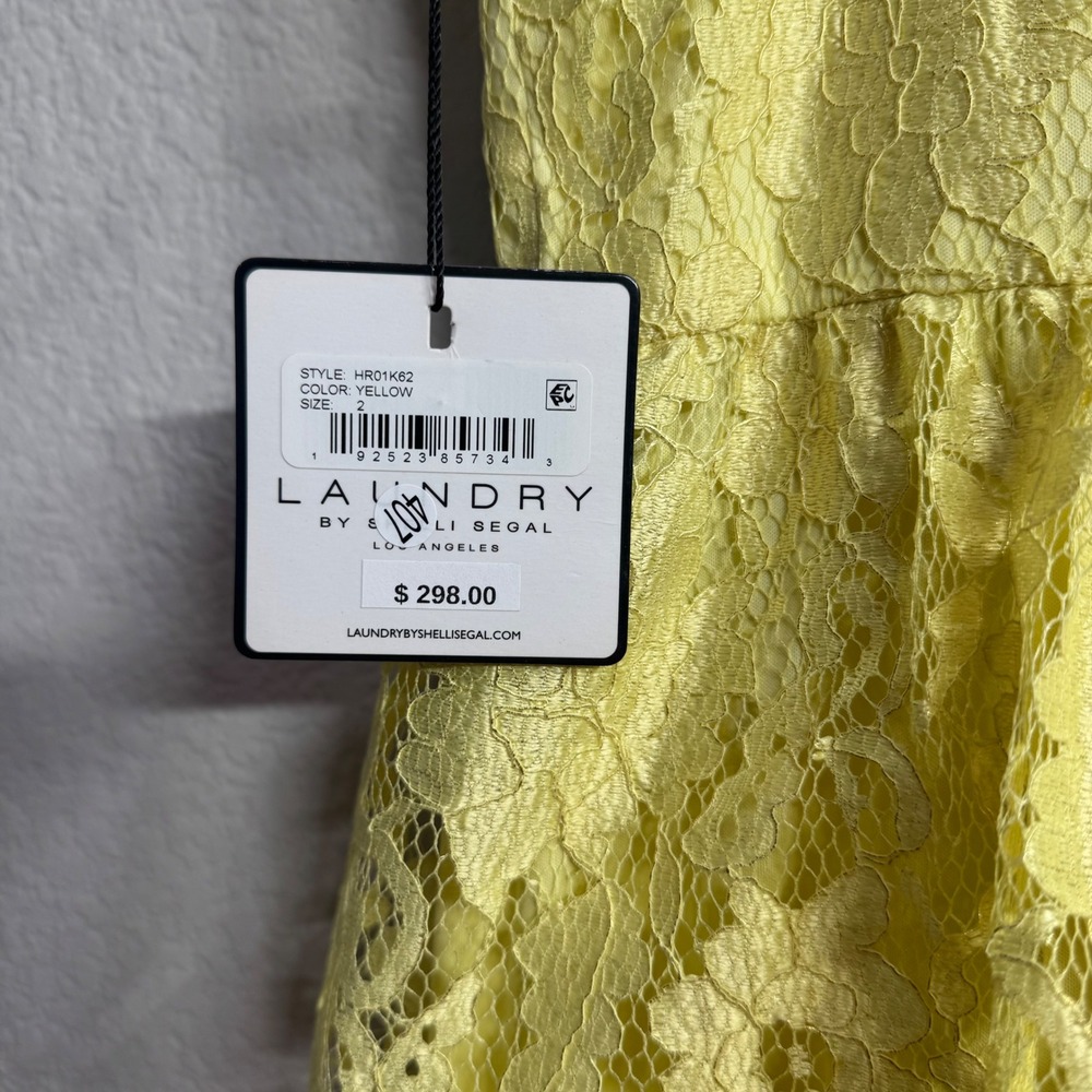 Laundry by Shelli Segal Lace Maxi Dress Size 2 XS Small yellow Tiered Ruffle NWT - Picture 8 of 11